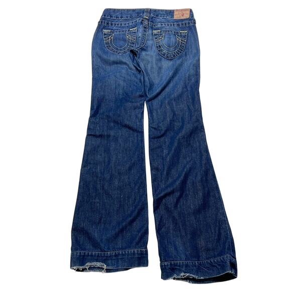 True Religion Candice Flared Jeans Women 26W x 28L Blue Light Washed Distressed - Picture 2 of 13